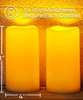 Outdoor Flameless Candles 8 by 4 Inch Waterproof Pillar Set of 2 glowing with battery requirement, perfect for porch decor.