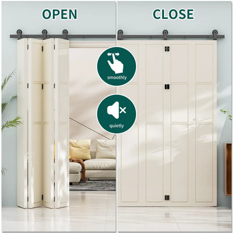 120-Inch Bi-Folding Barn Door Hardware Track Kit For Eight Panels, Accordion Style, Space Saving Design That Folds To Both Sides, Sturdy Rails, Smooth Operation, No-Brainer Install, Doors Not Included