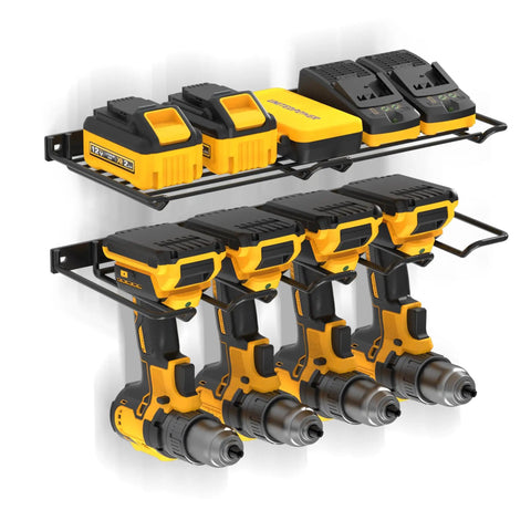 Wall Mounted Drill Rack And Tool Shelf, Power Tool Organizer Holder, with cordless drills and chargers, heavy duty storage rack