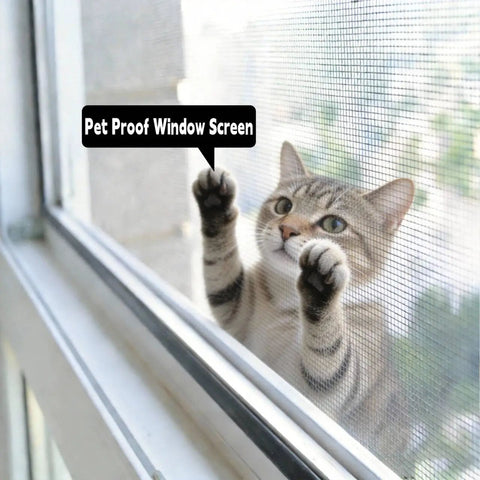 Cat attempting to claw Pet Proof Fiberglass Window Screen Mesh Roll 36 Inch By 50 Feet DIY Replacement Netting for windows.