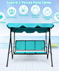 Three Seat Patio Swing With Steel Frame And Adjustable Canopy, All Weather Resistant Rocking Bench For Cozy Patio, Garden, Poolside Or Balcony, Turquoise Finish