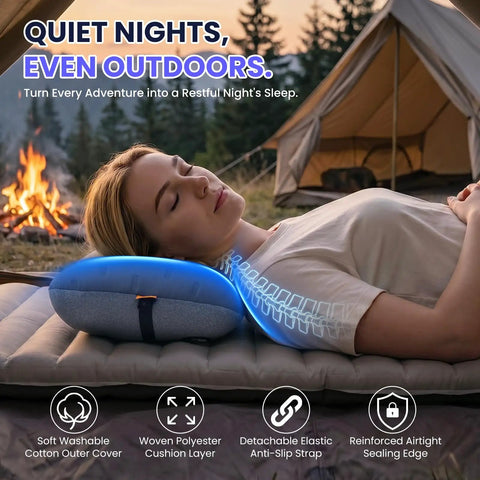Person resting on Ultralight Camping Pillow With Thick TPU Bladder For No Leak Support Compact Air Pillow in outdoor setting.
