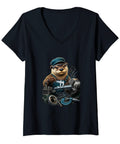 Cool Women's CNC Tools Vise Gauge Square T-Shirt That Makes A Dope Machinist Gift For Her Or Him With Classic Fit And Soft Black Style, featuring graphic of a bear with tools on a black fabric.