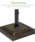Heavy Duty 26 Pound Steel Patio Umbrella Stand With Bronze Finish Square Base Decorative Basket Weave Pattern