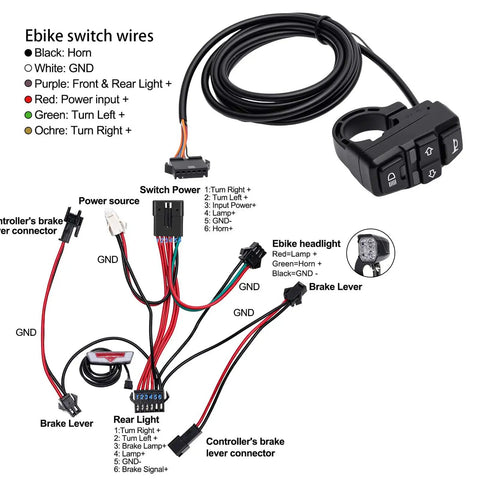 All In One Electric Bike Lighting Kit With 400 Lumen Front Headlight And Turn Signal Taillight With Brake Light, 24V 36V 48V Compatible, Handlebar Switch For Easy Night Rides
