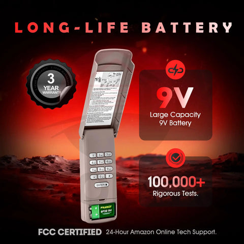 Universal Wireless Garage Door Opener Keypad That Just Works With Chamberlain Craftsman Sears Openers; long-life battery image.