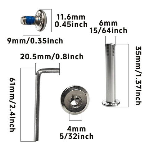 Inline Skate Replacement Screws Kit 12Pcs, 6mm Shaft Hex Socket Screws for Roller Blades, Wheel Axles and Bearings with tool.