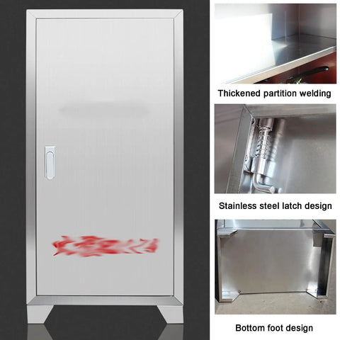 Heavy Duty Outdoor Fire Extinguisher Cabinet With Lock Weatherproof Steel Safety Storage Box And Tempered Glass Display, stainless steel door design.