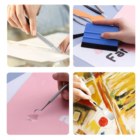 Craft kit with 27 Piece Craft Weeding Tools Kit For Vinyl With Utility Knife Set and 12 Inch Paper Cutter in use