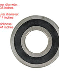 Heavy Duty Front Load Washer Drum Bearing Replacement Kit Compatible With Kenmore WM Models showing steel and rubber bearing with dimensions.