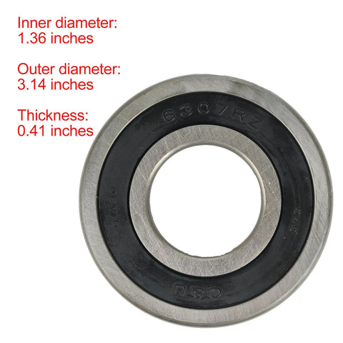 Heavy Duty Front Load Washer Drum Bearing Replacement Kit Compatible With Kenmore WM Models showing steel and rubber bearing with dimensions.