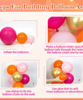 Steps for building Hot Pink And Orange Balloon Arch Kit With Metallic Gold Confetti Balloons for weddings and parties