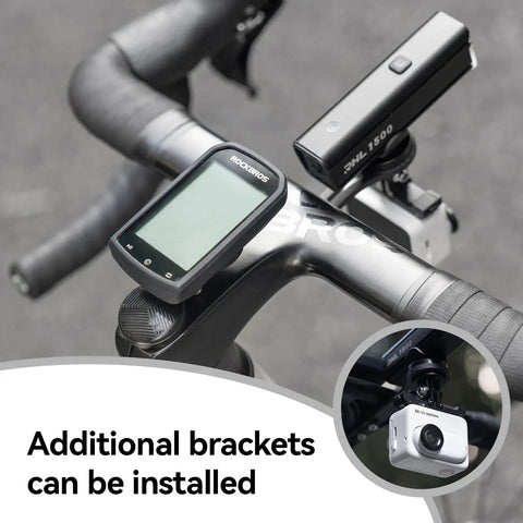 Aluminum Headset Bike Computer Mount With Centered View For A NoLook Front Dash Adjustable Angle Anti Loss Tracker Alerts Ready For Garmin And Most Watches installed on a bike with additional brackets.