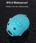 Blue piggy-shaped bike light showing IPX4 waterproof feature, 2 In 1 Kids Bike Lights And Horn Set For Night Rides.