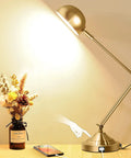 Brass Vintage Desk Lamp With USB Port, Dimmable Touch Control, 3 Color Modes, retro metal reading light, adjustable arm