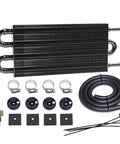 High Performance Aluminum Transmission Oil Cooler Kit With 5 Sixteenth Inch Tubing And Hose Mounts Black 4 Pass Radiator