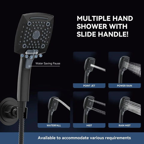 Rain Shower Head and Handheld Combo With 60 Inch Hose, Dual Adjustable Shower Set, multiple spray modes diagram