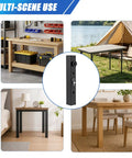 Heavy Duty Four Pack Square Table Leg Extenders Providing Three Adjustable Height Settings From Two To Six Inches For Easy Tool Free Folding Table Mods in various settings.