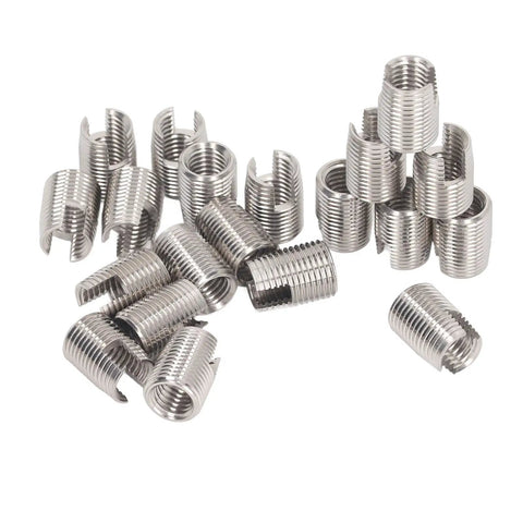 20Pcs Slotted Self Tapping Threaded Inserts Kit M16 By One Point Five 22mm Stainless Steel Helicoil Style Thread Repair For Cars And Trucks No Pre Tap Required High Tensile Strength Durable Fix, assorted stainless steel inserts