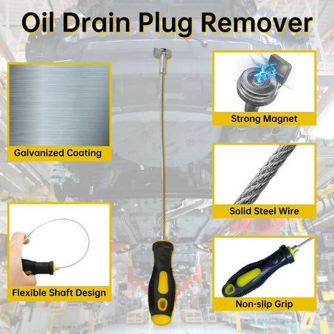 Flexible Silicone Oil Change Funnel Set Bendable Foldable Spill Free With Magnetic Drain Plug Tool, showing galvanization and grip.