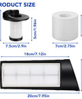 Vertex Pro Powered Lift Away Cordless Vacuum Replacement Filter Kit With 2 Foam Filters 2 Pre Motor Filters 1 HEPA Filter And 1 Cleaning Brush For IC160 IC162 ICZ362H Models product size chart showing dimensions