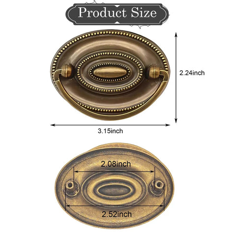 Ring Pull Cabinet Handles Set Six Pack Brass Bronze Finish For Dresser Cupboard Wardrobe Drawer 80x57mm Pulls For Bedroom Kitchen Home Decor Old School Vintage Style Hardware showing front and back views with dimensions.