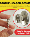 Close-up of Double Headed Wall Screw Anchors And Picture Hooks Heavy Duty Bear Claw Hanger Screws, showing design and installation on drywall.