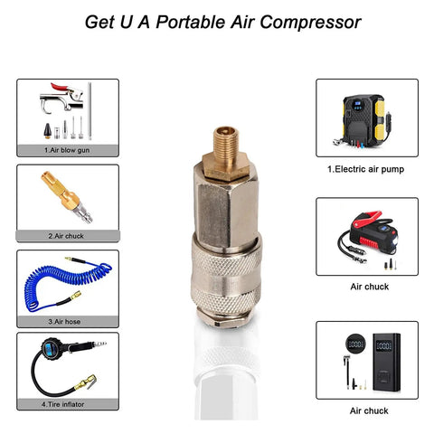 5 Pcs Universal Tire Inflator Adapter And Air Compressor Quick Swap Connector Set Hella Versatile 3 In One Pneumatic Tool Converter for air hose.