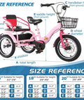 Size reference of Folding Cruiser Trike For Kids Aged 2 To 10 With Dual Brakes, spoke wheels, adjustable handlebars, pink color