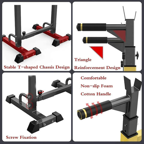 All In One Home Gym Squat Rack With Adjustable Upright Bars For Safe Bench Press And Weightlifting features T-shaped chassis design.