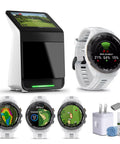 Pro Grade Golf Launch Monitor And Simulator With 3 Camera Precision And Carrying Case Plus S70 GPS Golf Watch Bundle White 42mm