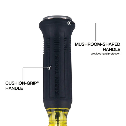 Close-up of cushion-grip handle on Duct Slitter Demolition Driver 5 16 Inch Bit With 6 Inch Blade For HVAC and construction demo jobs.
