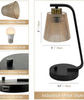 Amber Glass Bedside Lamps Set of 2 For Bedroom With USB Port, Dimmable Nightstand Lights In Vintage Brown Style, featuring bulb and USB port.
