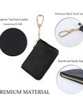 Full Grain Leather Coin Purse And Keychain Wallet With Slick Pull Zipper Closure Handy Card Slots Stylish Matte Black Finish No Fuss Go To Everyday Carry, showing matte black exterior, zipper, and keychain hook.