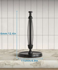 One Hand Tear Paper Towel Holder For Countertop Black Stainless Steel With Weighted Base Ratchet Mechanism displayed on marble surface