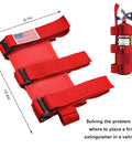 Adjustable Fire Extinguisher Holder Strap With American Flag Pattern For Wrangler JK JKU TJ CJ Gladiator Secure Car Mount Keeps Extinguisher From Rolling Under Seats And Slipping In Your Ride, red strap with flag design, dimensions shown
