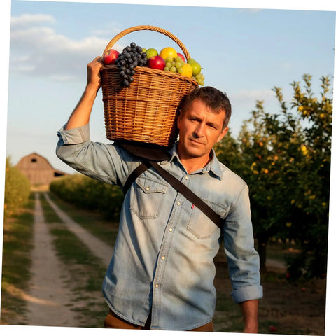 Ergonomic Wear-Resistant Shoulder Pad For Workers Heavy-Duty Canvas And Felt Cushion For Carrying Gear At Warehouses And Construction Sites Worksite-Ready Reusable Comfortable Back Support Durable Shock Absorption on man carrying fruit basket