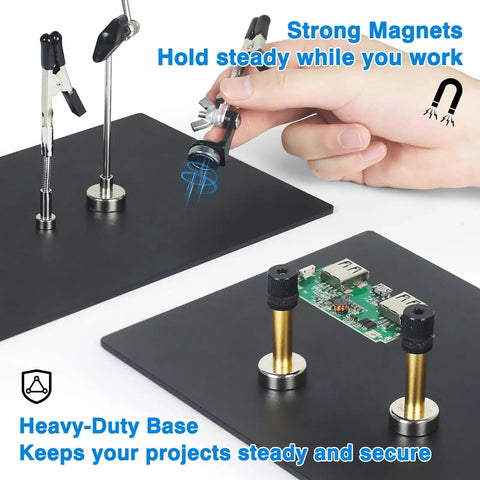Magnetic Helping Hands Soldering Station For PCB Repair With Large Base And Heat Resistant Mat Six Flexible Arms Two Magnetic Posts