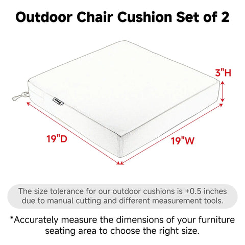 Diagram of Waterproof Outdoor Chair Cushions 19 x 19 x 3 Inches Set Of 2 With Handles And Adjustable Straps Blue Built To Last And Fade Resistant For Patio Furniture Cushions showing dimensions.