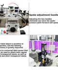 Heavy Duty Desktop Bottle Labeling Machine For Round Bottles With Lowkey Touch Screen Setup High Speed Sticker Wrapper showing spoke adjustment handle.