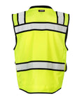 Rock Solid Hi Vis Surveyor Vest With Zipper Front Closure Ansi Class Two Type R Certified Lime Polyester Reflective Safety Vest back view.