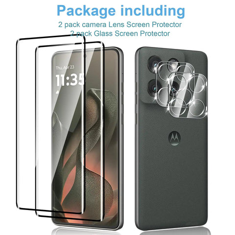 Two Pack 3D Screen Protector For Motorola Edge 2025 And Two Pack Camera Lens Tempered Glass Protector With 9H Hardness