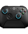 Wireless Gaming Controller For Windows PC Mac Steam And Android with TMR Joysticks, RGB Fire Ring, front view on charging dock.