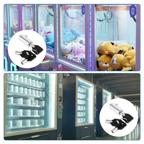 Vending Machine Tubular Lock Set With Cylinder Lock And 3 Keys for snack machines, displayed near vending and claw machines.