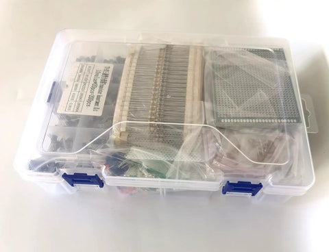 Pro Grade Electronics Components Grab Bag Kit With 2167 Pieces in transparent storage box with locking clips
