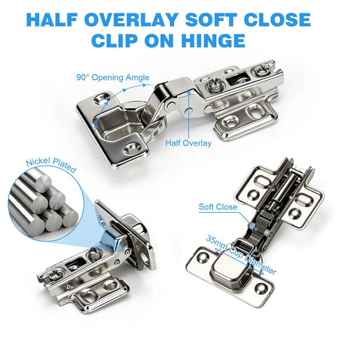 10 Pack 1 3 8 Inch Half Overlay Cabinet Hinge Soft Close 90 To 110 Degree Kitchen Door Hinges with screws detail view
