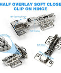 4 Pack Half Overlay Frameless Soft Close Cabinet Hinges 35mm Steel Hydraulic Concealed Hinges, 90 Degree, Nickel Plated