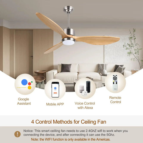 52 Inch Dope Smart Ceiling Fan With Lights Remote Control Three Way Control Solid Wood Blades Quiet Silicon Steel DC Motor