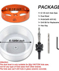 VIKITON 6-1/8 in hole saw kit with dust bowl, arbor with drill bit, replacement drill bit, and hex key