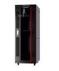 42U Server Rack Cabinet On Wheels With Glass Door 32 Inch Deep Network Enclosure For Standard 19 Inch Equipment front view